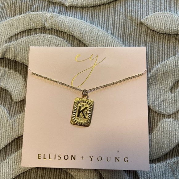 NEW Ellison Young 18K Gold Plated Art Deco Initial "K" Necklace Square Monogram - Picture 4 of 5